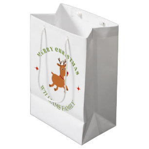 Sacola Para Presentes Média Branca de rena de texto de Natal feliz