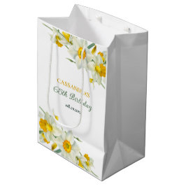 Sacola Para Presentes Média Brancos Amarelos Daffodil Rustic Aniversário Flora