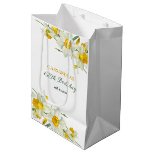 Sacola Para Presentes Média Brancos Amarelos Daffodil Rustic Aniversário Flora