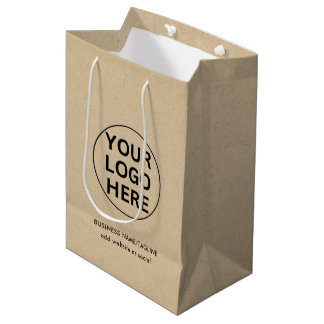 Sacola Para Presentes Média Branded Logo l Clean Kraft Rustic Professional