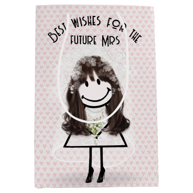 Sacola Para Presentes Média Bride Stick Figure Girl On Hearts (Frente)