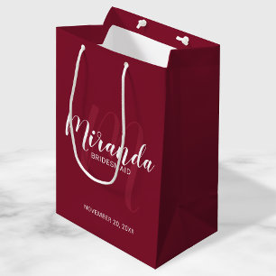 Sacola Para Presentes Média Bridesmaid Burgundy Red Personalizado por Script M