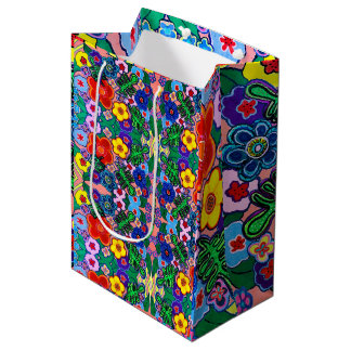 Sacola Para Presentes Média Bright Abstrato Flower Art