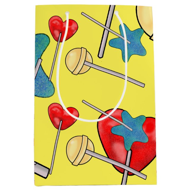 Sacola Para Presentes Média Bright Lollipop Heart Candy Sweet Star Love (Frente)