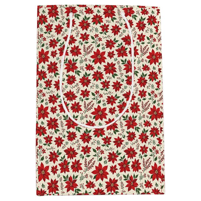 Sacola Para Presentes Média Bright Red Poinsettias (Frente)