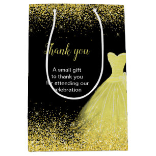 Sacola Para Presentes Média Bright Yellow Dress Faux Glitter Sweet 16 Birthday