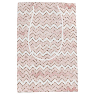 Sacola Para Presentes Média Brilho Branco Cor-de-rosa brilhante Zig Zag