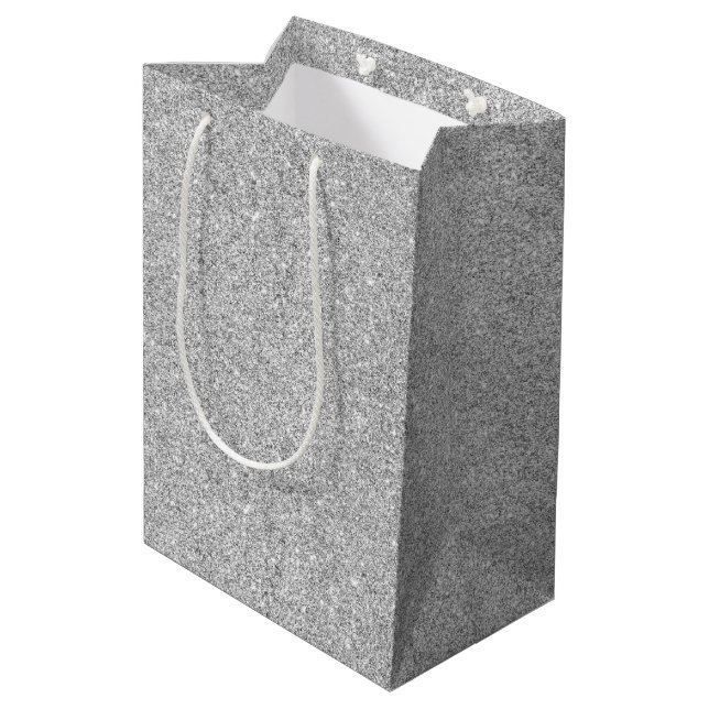 Sacola Para Presentes Média Brilho de prata elegante (Verso inclinado)