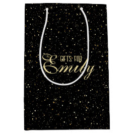 Sacola Para Presentes Média Brilho Dourado e brilho a preto