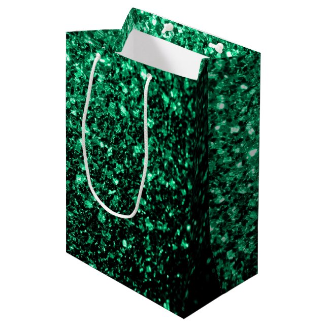 Sacola Para Presentes Média Brilho falso esmeralda verde (Frente inclinada)