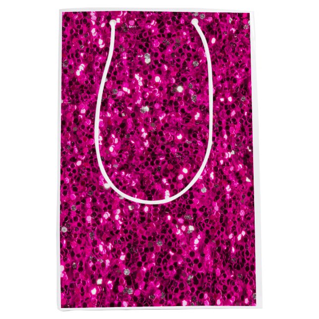 Sacola Para Presentes Média Brilho falso rosa quente (Frente)