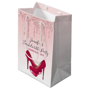Sacola Para Presentes Média Brilho Rosa Moderno e Saltos Altos
