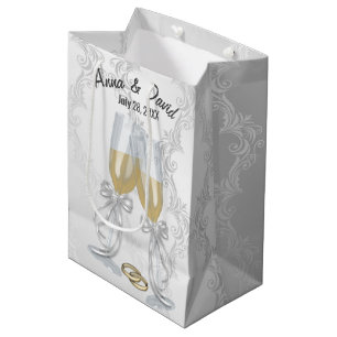 Sacola Para Presentes Média Brinde De Champanhe De Casamento Em Damask