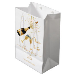 Sacola Para Presentes Média Brinde de Champanhe Dourado Ano Novo
