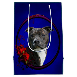 Sacola Para Presentes Média Brindle pitbull com rosas