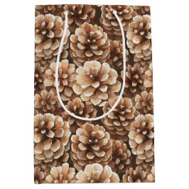 Sacola Para Presentes Média Brown Pine Cones Nature Birthday