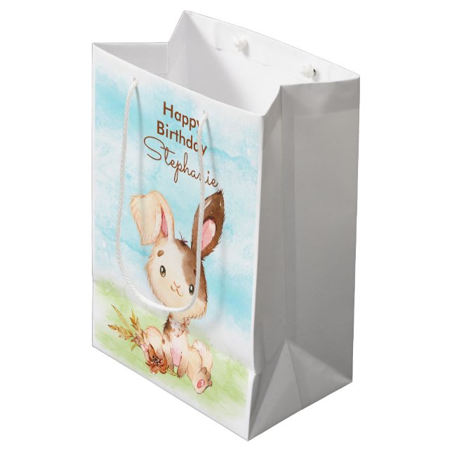 Sacola Para Presentes Média Brown Watercolor Little Bunny (Frente inclinada)