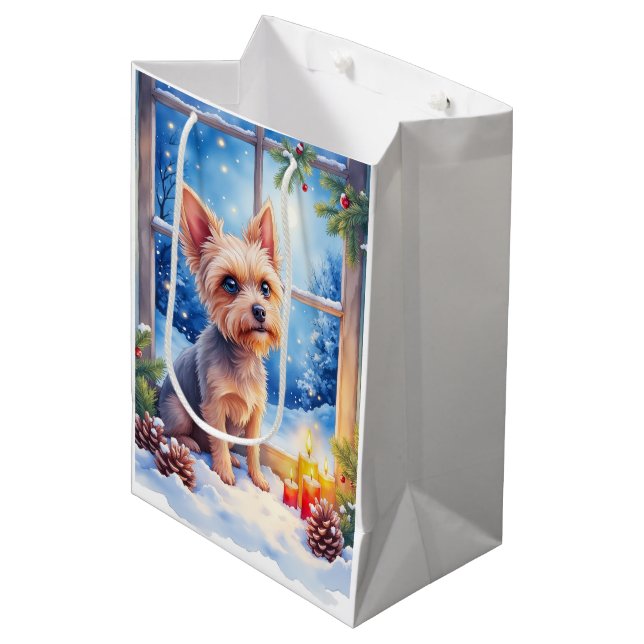 Sacola Para Presentes Média Brussels Griffon Frosted Window Christmas Art (Frente inclinada)