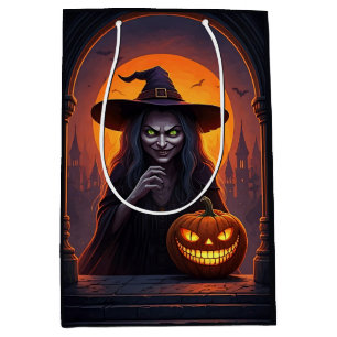 Sacola Para Presentes Média Bruxa Assustadora do Halloween e Pumpkin Louco