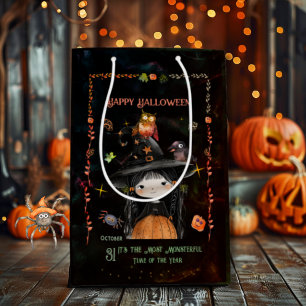 Sacola Para Presentes Média Bruxa de Festas de Figurino Feliz de Halloween