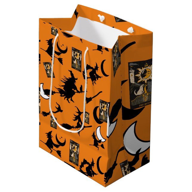 Sacola Para Presentes Média Bruxa feiticeira gato preto lua bloomstick (Frente inclinada)