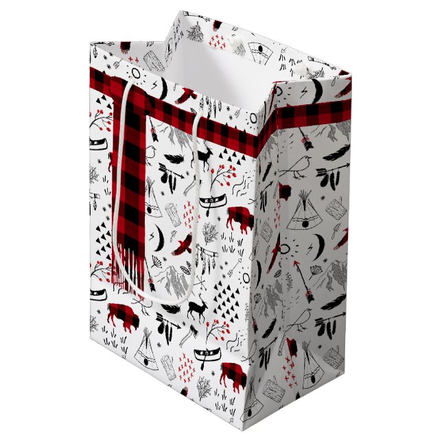 Sacola Para Presentes Média Buffalo Adventures Xadrez Scarf Red and Black ID59 (Frente inclinada)