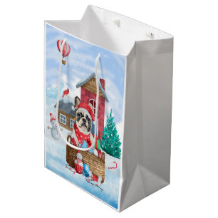 Sacola Para Presentes Média Buldogue Francês Na Casa De Cachorro De Natal Da N