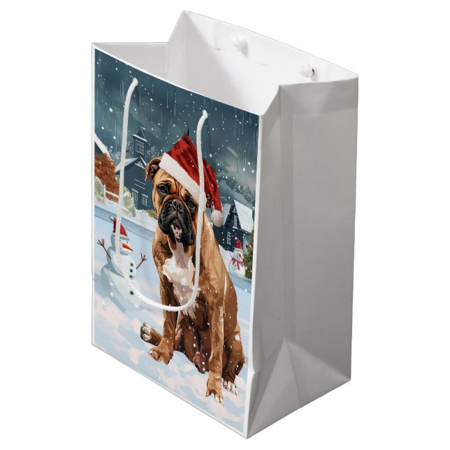 Sacola Para Presentes Média Bull Mastiff Dog Winter Wonderland Natal Joy (Frente inclinada)