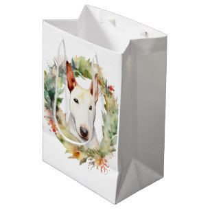 Sacola Para Presentes Média Bull Terrier Christmas Wreath Festivo Pup