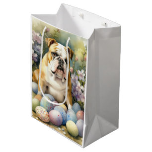 Sacola Para Presentes Média Bulldog com Ovos de Páscoa Feriado