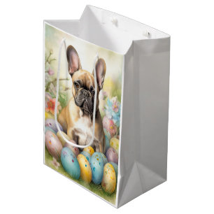 Sacola Para Presentes Média Bulldog Francês com Ovos de Páscoa