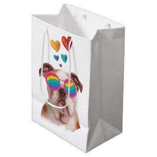 Sacola Para Presentes Média Bulldog Inglês com Dia de os namorados de Corações