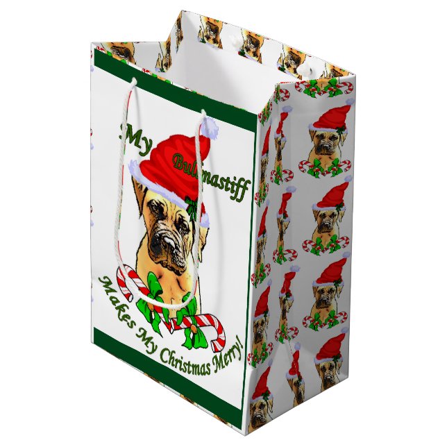 Sacola Para Presentes Média Bullmastiff Natal (Frente inclinada)