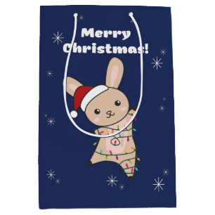 Sacola Para Presentes Média Bunny Felry Christmas Animais de inverno Coelhos M