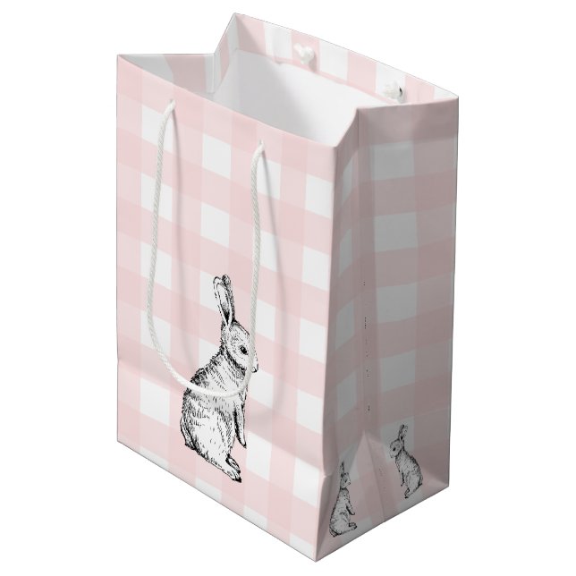 Sacola Para Presentes Média Bunny Rabbit Pink Gingham Gift Bag (Frente inclinada)