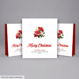Sacola Para Presentes Média Buquê Botânico de Poinsettia Festiva Bolsa de Nata