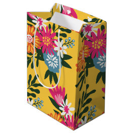 Sacola Para Presentes Média Buquê de Flor de Verão Dourado
