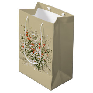 Sacola Para Presentes Média Buquê de Margaridas Flores Silvestres em Aquarela