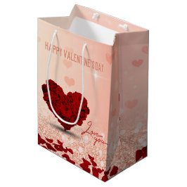Sacola Para Presentes Média Buquê Rosa Cardíaco Saco médio de presentes do dia