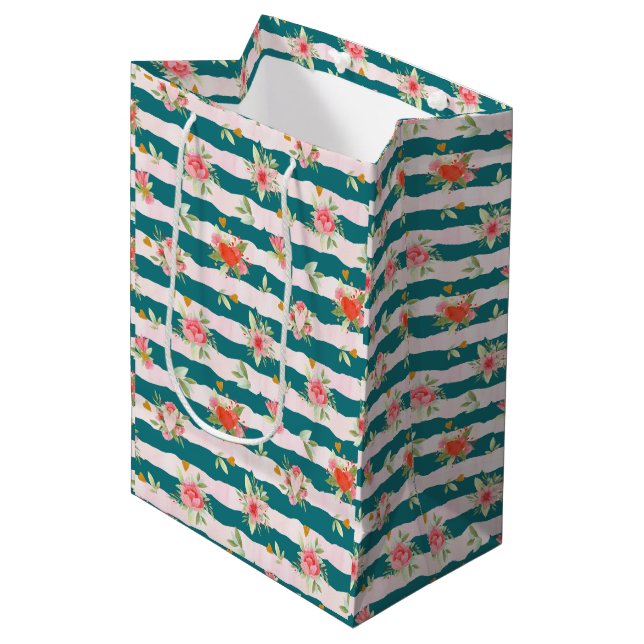 Sacola Para Presentes Média Buquês com flores e corações (Frente inclinada)