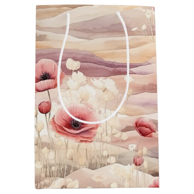 Sacola Para Presentes Média Burgundy Cream Blush Chá de panela Floral (Frente)