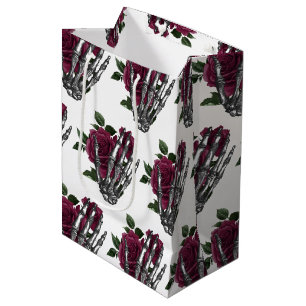 Sacola Para Presentes Média Burgundy Floral Skeleton Gótico