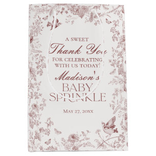 Sacola Para Presentes Média Burgundy Toile Vintage Floral Baby Sprinkle Favor