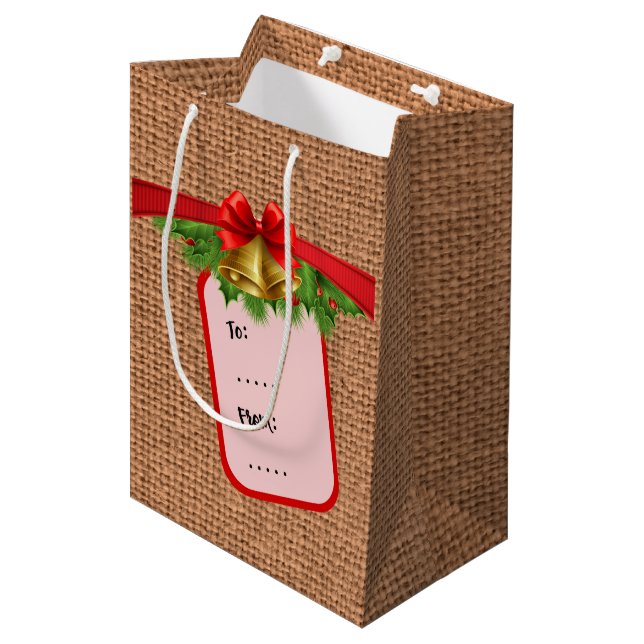 Sacola Para Presentes Média Burlap Natal (Frente inclinada)