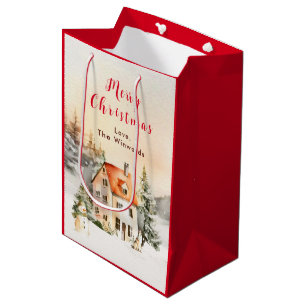 Sacola Para Presentes Média Cabana de Férias de Inverno Feliz Natal