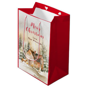 Sacola Para Presentes Média Cabana de Férias de Inverno Feliz Natal