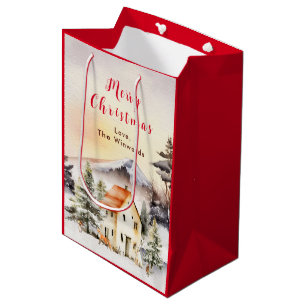 Sacola Para Presentes Média Cabana de Férias de Inverno Feliz Natal