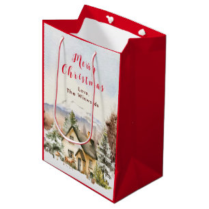 Sacola Para Presentes Média Cabana de Férias de Inverno Feliz Natal