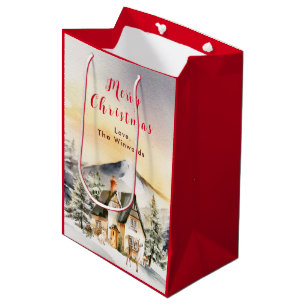 Sacola Para Presentes Média Cabana de Férias de Inverno Feliz Natal