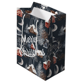 Sacola Para Presentes Média Cabana de Natal de Inverno